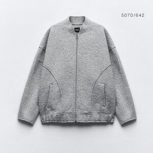 ZARA OVERSIZED BOUCLE BOMBER LIGHT GRAY